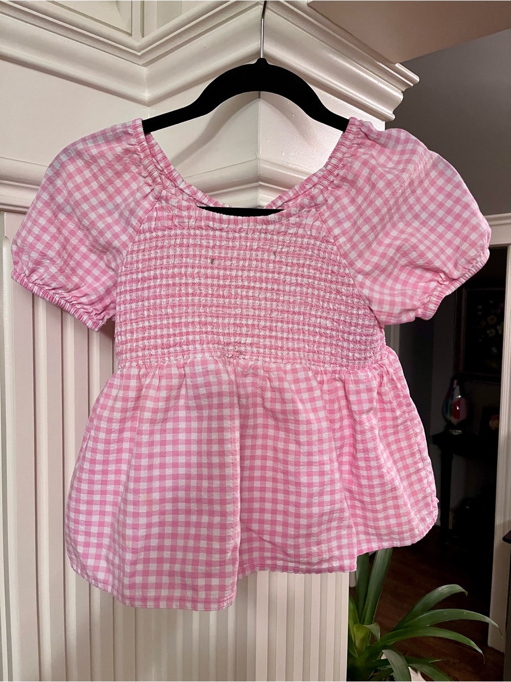 Cat & Jack Pink Gingham Smocked Peplum Blouse